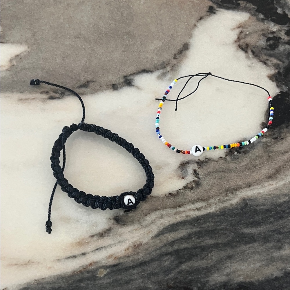 Alphabet Beaded Bracelets Set - Black and Multicolor